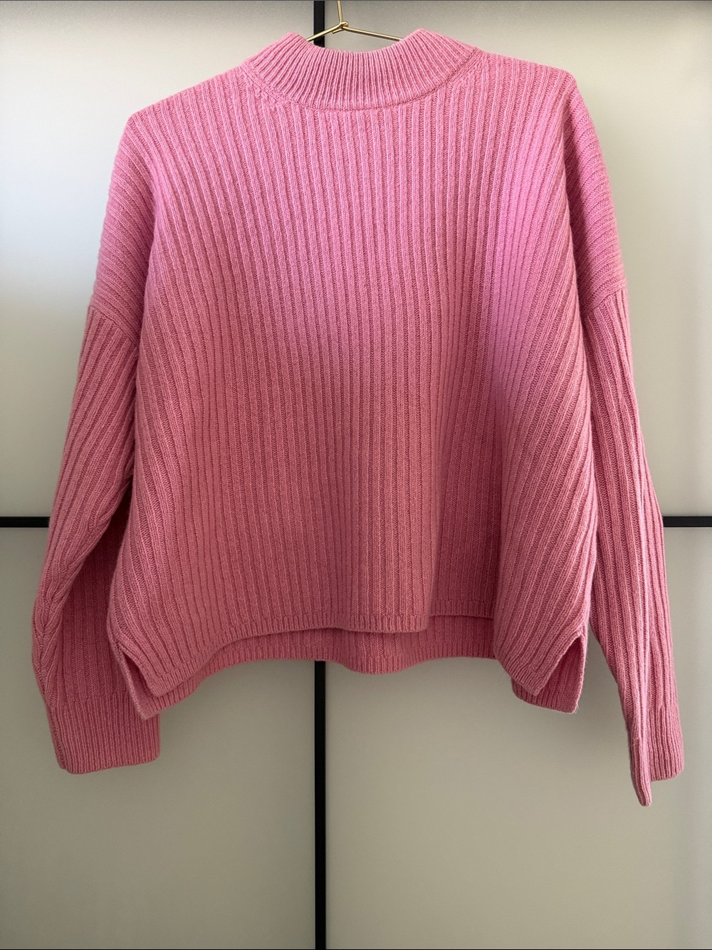 Pink Ribbed Knit Sweater Mock Neck Madewell Cashmere Blend Pullover Barbiecore M